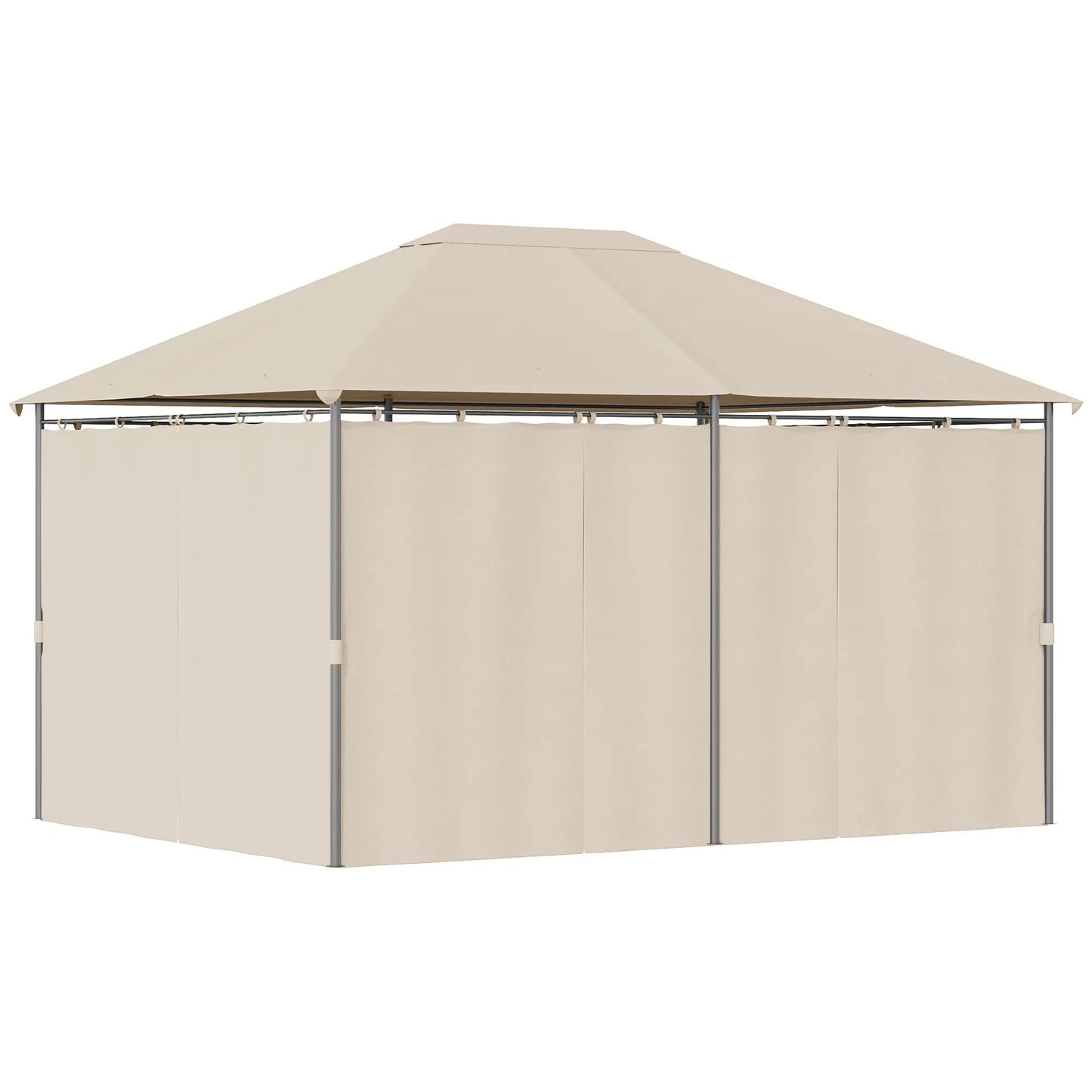 13'x10' Gazebo en acier pour patio, Toit souple, 6 Rideaux amovibles, Kaki