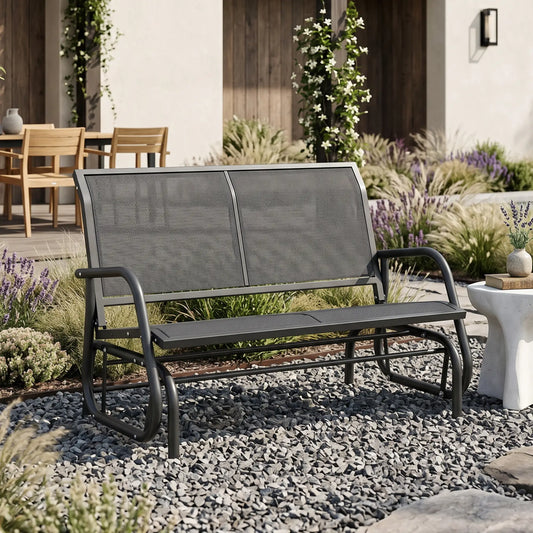 Patio Double Glider Sling Bench, Steel Garden Swing Chair, Grey Outdoor Gliders Grey Fabric, Dark Grey Frame at Gallery Canada