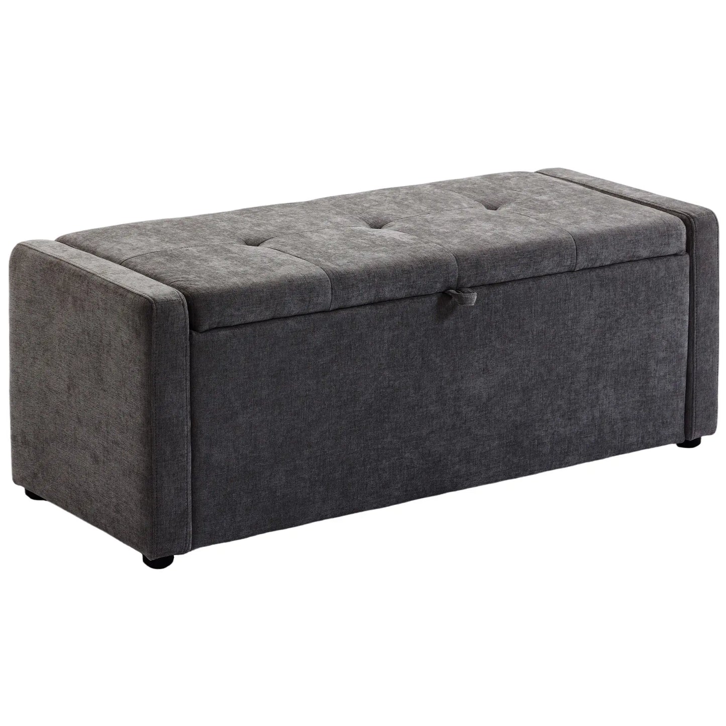 Storage Ottoman Bench, Linen Fabric, Wide Padded Seat, Dark Grey Storage Ottomans & Benches at Gallery Canada