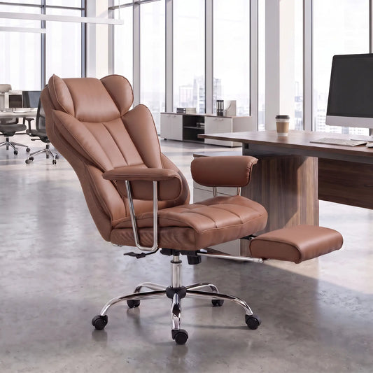 400LBS Massage Office Chair, 6-Point Vibration, Footrest, Lumbar Support, Brown Massage Chairs Brown at Gallery Canada