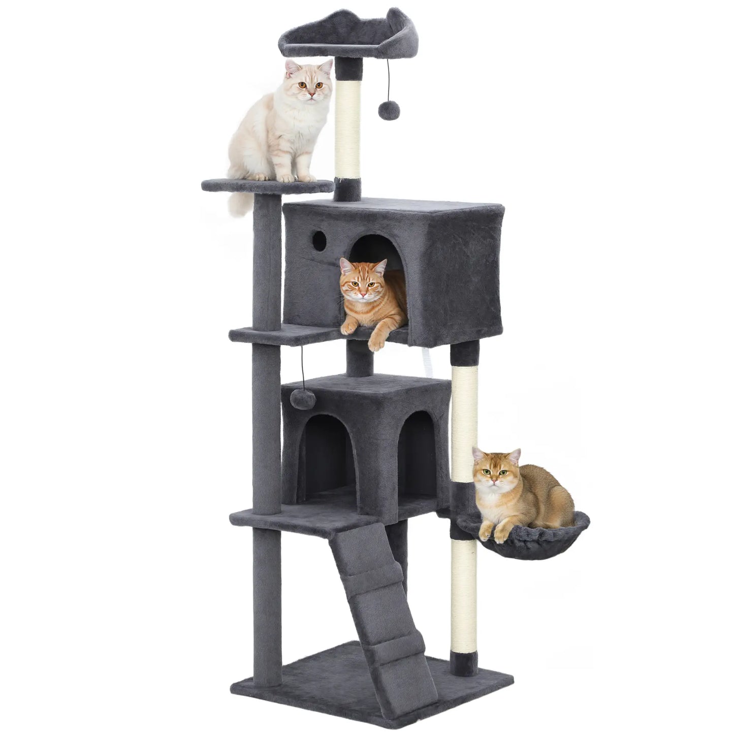 63 Inch Cat Tree, Sisal Scratching Posts, Condos, Plush Perches, Hammock, Ladder, Dangling Balls, Dark Grey Cat Towers at Gallery Canada