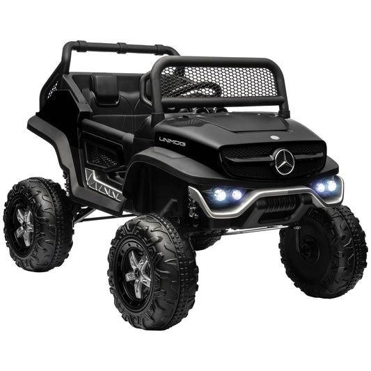 Licensed Mercedes-Benz Unimog Ride on Truck, 12V Battery Powered Electric Vehicle with 2.4G Remote Control, 3 Speed Spring Suspension, LED Lights, MP3, Music, Horn, Black at Gallery Canada