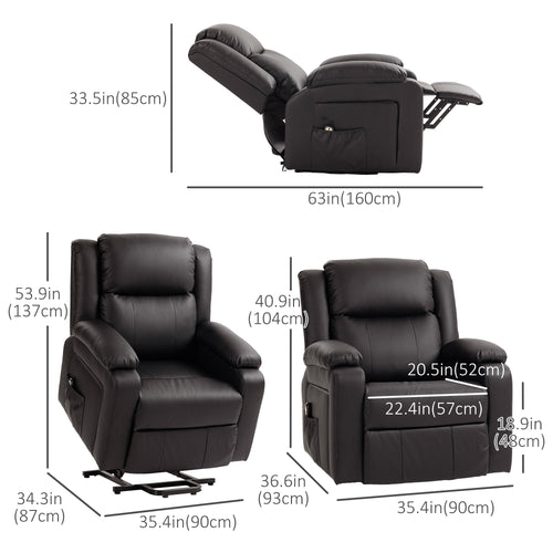 Lift Chair for Seniors, PU Leather Upholstered Electric Recliner Chair with Remote, Side Pockets, Quick Assembly, Brown
