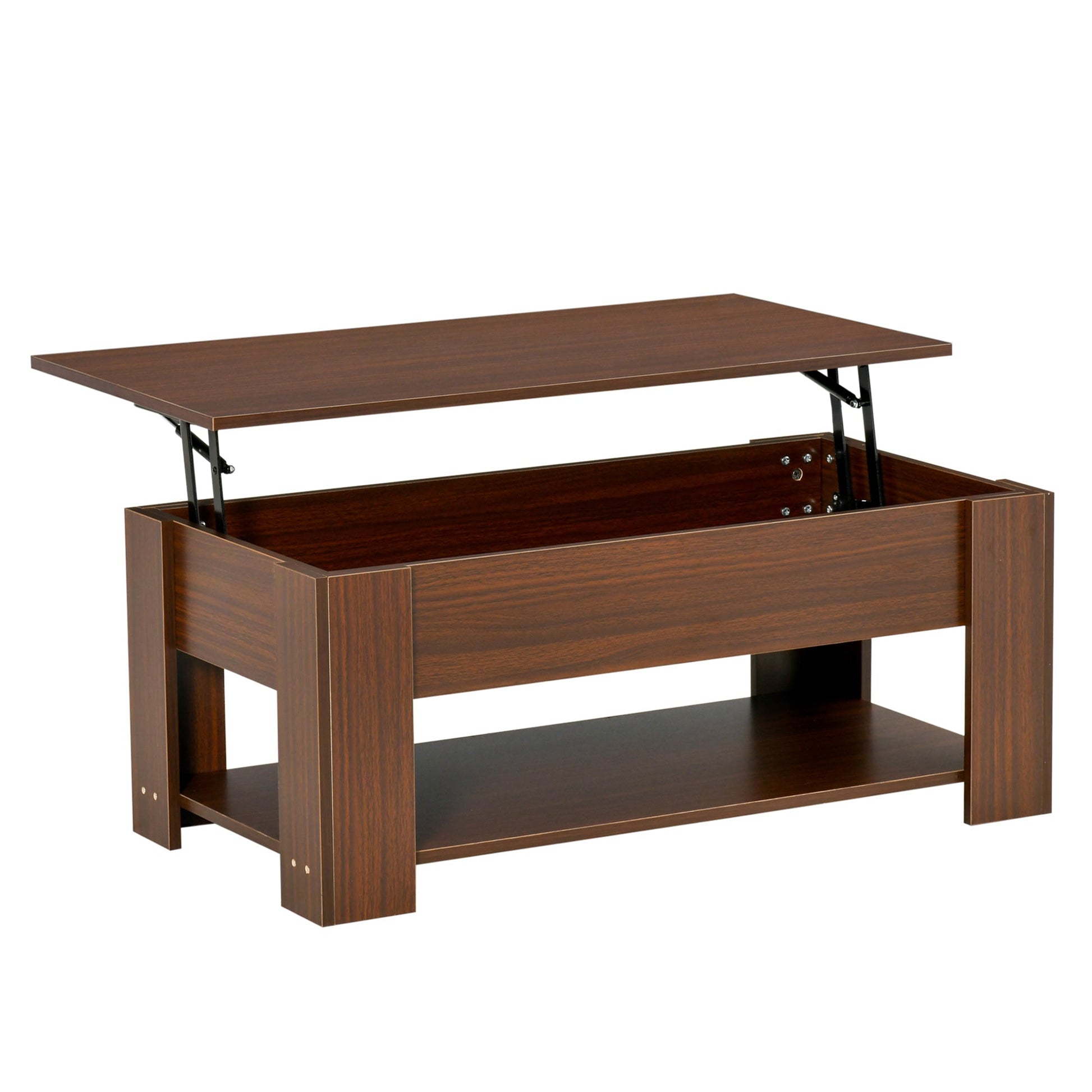 Lift Top Coffee Table with Hidden Storage Compartment and Open Shelf, Center Table for Living Room, Brown at Gallery Canada