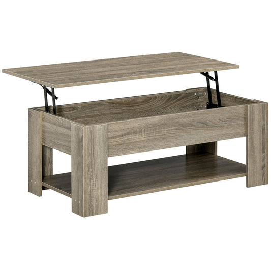 Lift Top Coffee Table with Hidden Storage Compartment and Open Shelf, Center Table for Living Room, Grey - Gallery Canada