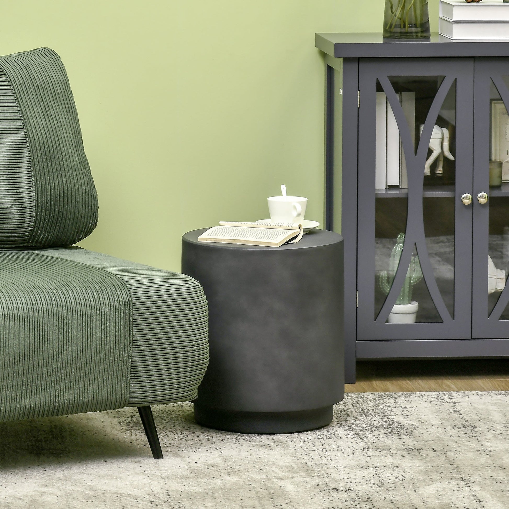 Lightweight Concrete Finish Accent Table, Round Side Table with 4 Adjustable Feet for Indoor, Outdoor, Charcoal Grey at Gallery Canada