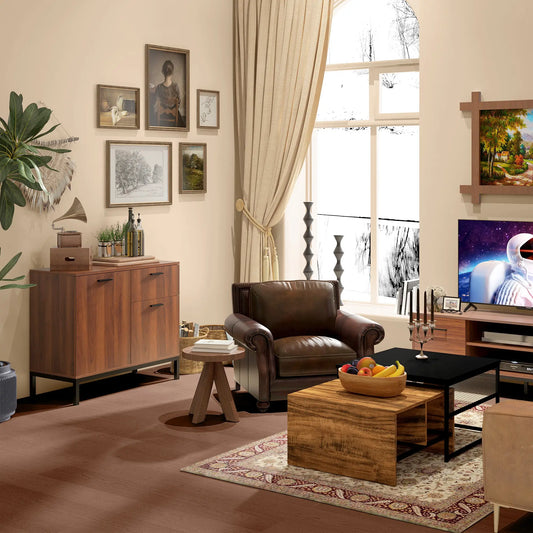 Ensemble de table basse industrielle à emboîtement de 2, table d'appoint carrée et étroite pour canapé