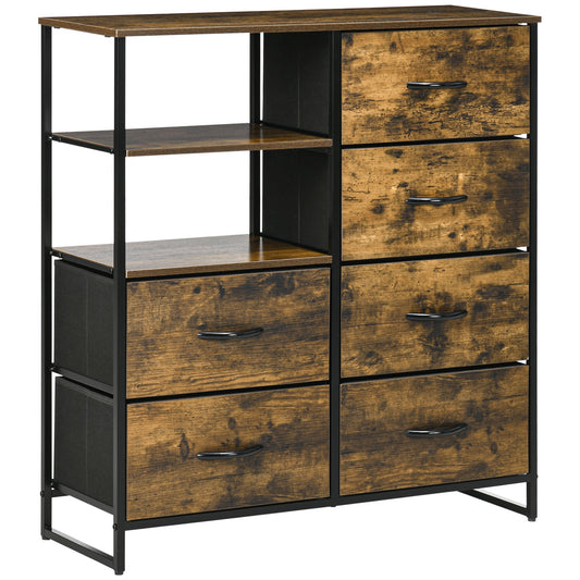 Living Room Storage Cabinet, Industrial Accent Cabinet with 6 Fabric Bins, 2 Open Shelves for Living Room, Rustic Brown at Gallery Canada