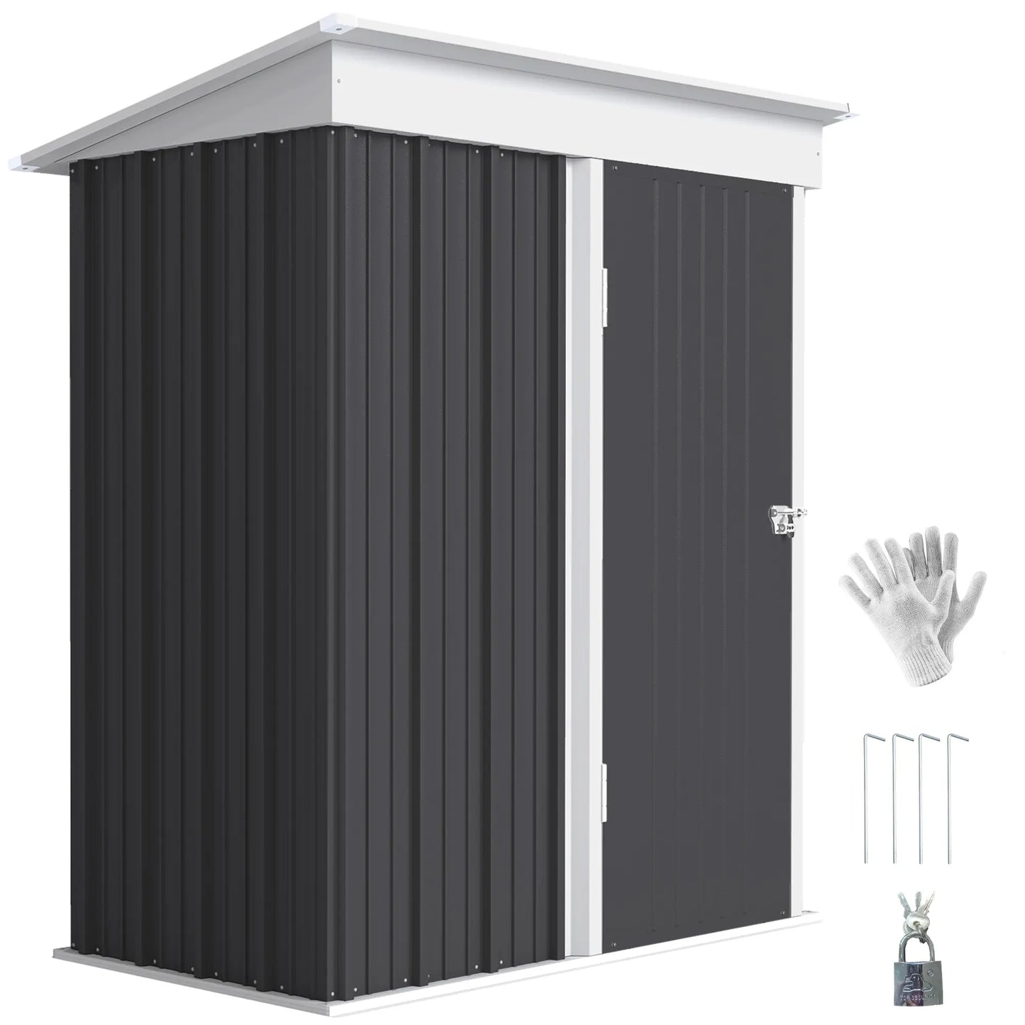 Outdoor Storage Shed, Steel Lean-To, Adjustable Shelf, 5'x3'x6', Dark Grey Sheds at Gallery Canada