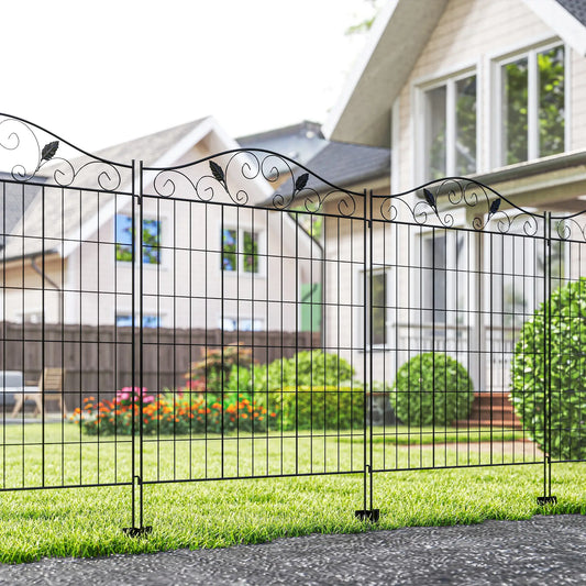 Garden Decorative Fence, 4 Panels 44in x 12ft, Steel Wire Border Edging