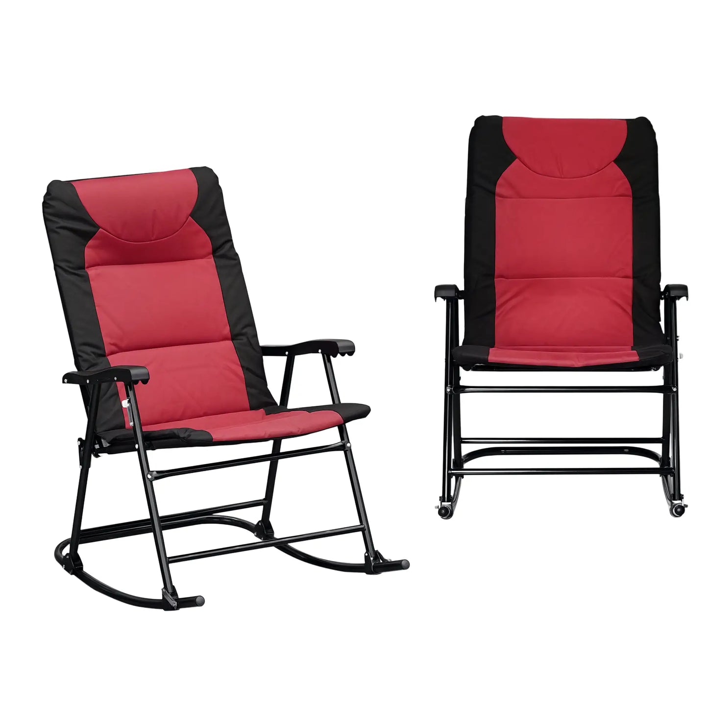 Folding Rocking Chair Set of 2, Padded, Armrest, Black, Red Outdoor Rocking Chairs at Gallery Canada