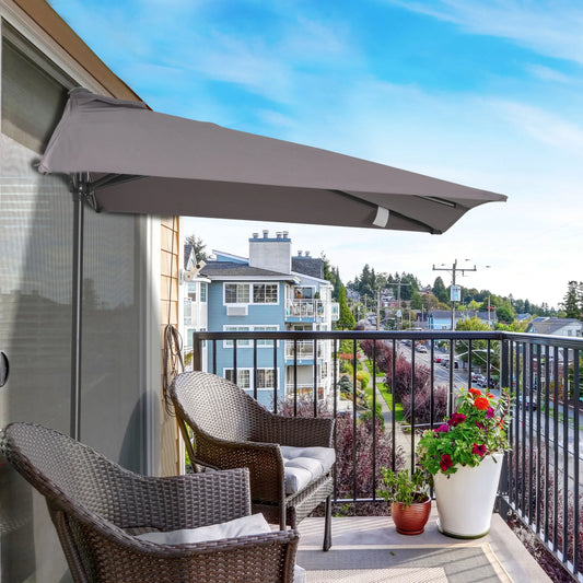 8ft Half Round Umbrella, Outdoor Patio Sun Shade, 5 Ribs Sun Umbrellas Grey at Gallery Canada