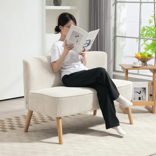 Modern 2 Seater Sofa, Upholstered Couch with Wood Legs, Cream White 2-Seater Sofas Cream White, Natural at Gallery Canada