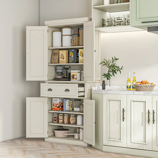 72" Kitchen Pantry, Storage Cabinet with Drawer, Doors, Cream White Kitchen Pantry Cabinets Cream at Gallery Canada