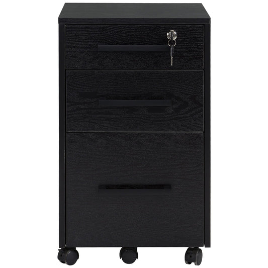 Lockable Vertical File Cabinet with Lock, 3 Drawer Filing Cabinet with Hanging Bars for Letter and A4 Size, Black - Gallery Canada