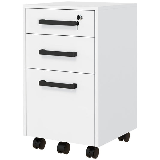 Lockable Vertical File Cabinet with Lock, 3 Drawer Filing Cabinet with Hanging Bars for Letter and A4 Size, White - Gallery Canada
