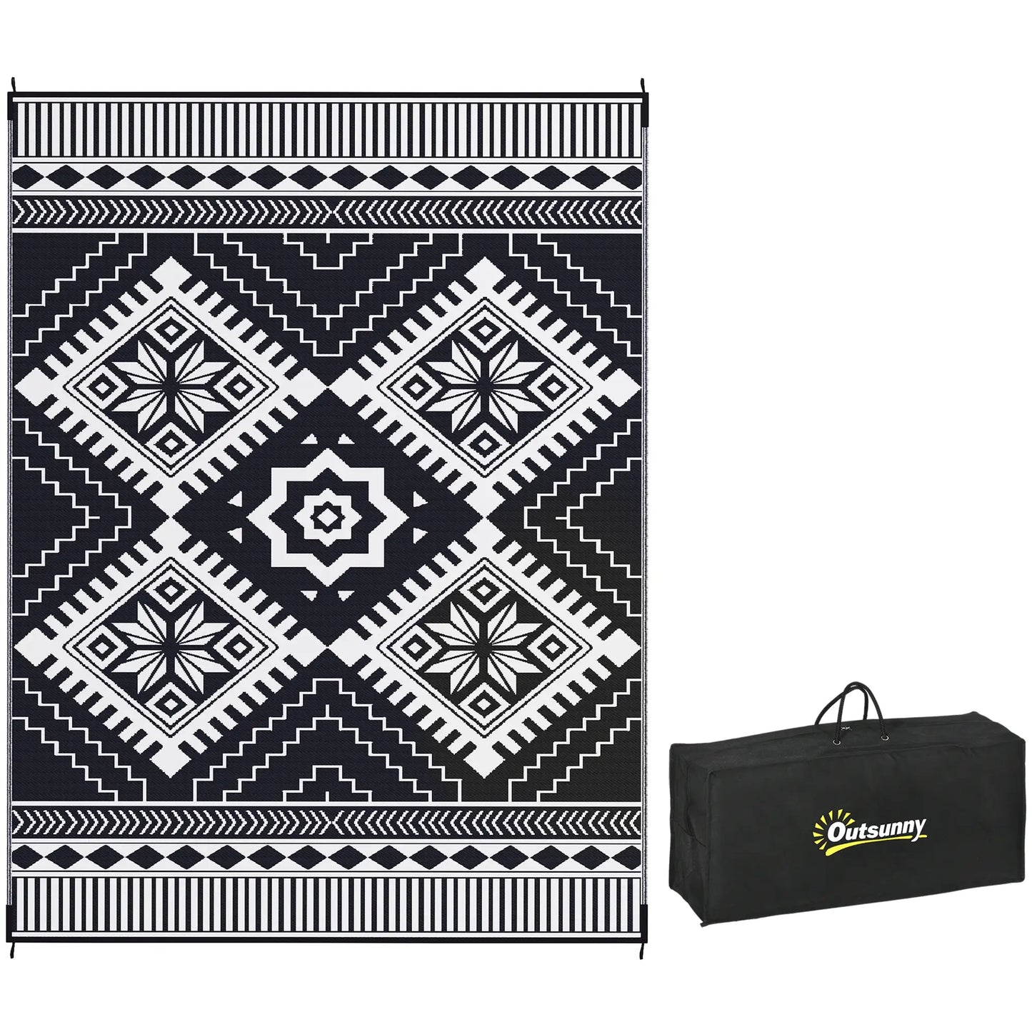 9' x 12' Outdoor RV Rug, Reversible Patio Mat, White and Black Garden Decor at Gallery Canada