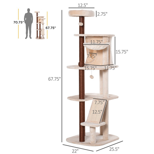 68" Cat Tree Tower, Large Cat Condo Furniture, Multi-Level Cat Tower with Scratching Posts, Ramp, Perches, Dangling Ball at Gallery Canada