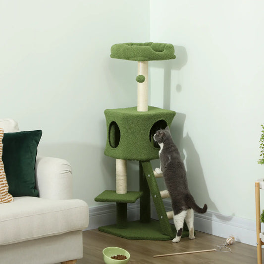 47" Tall Cat Tree Tower, Condo, Ladder, Scratching Posts, Green