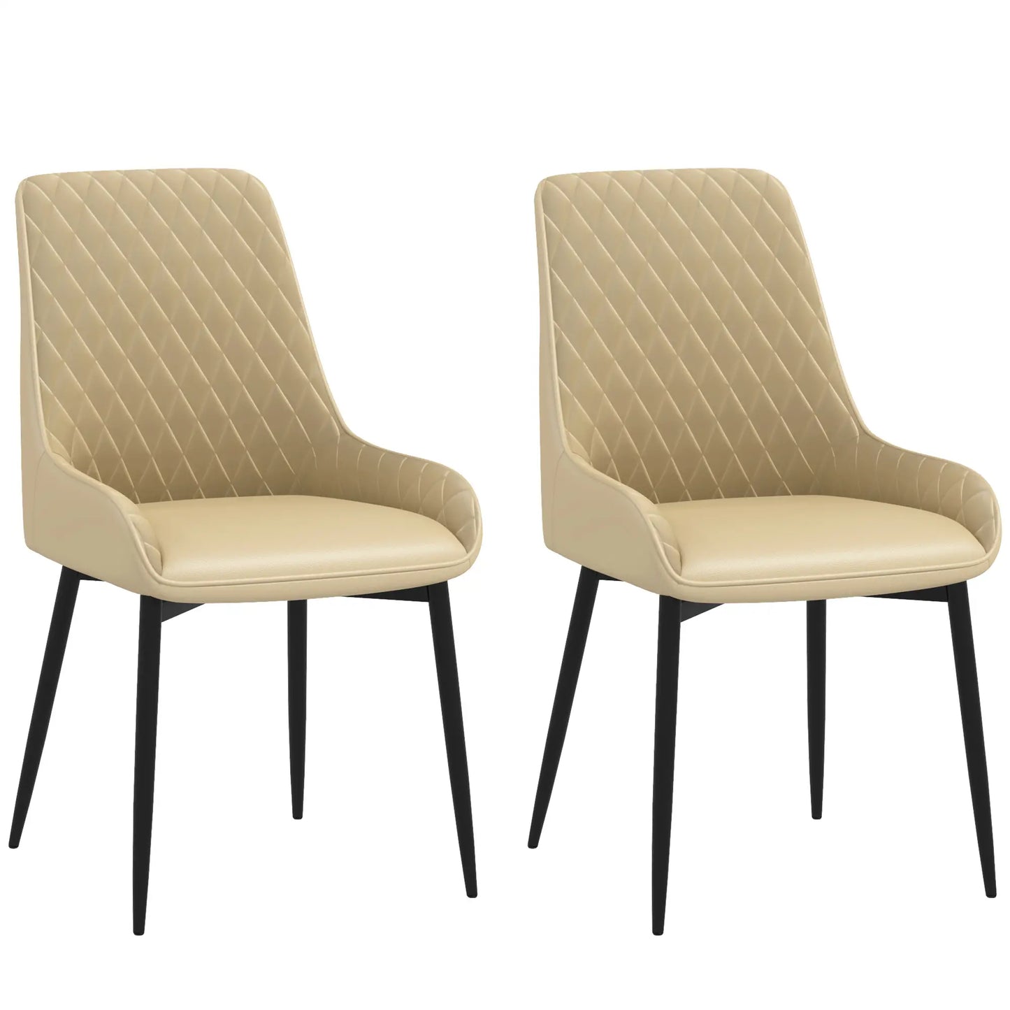 Modern Dining Chairs Set of 2, PU Leather, Metal Legs, Khaki Dining Chairs at Gallery Canada