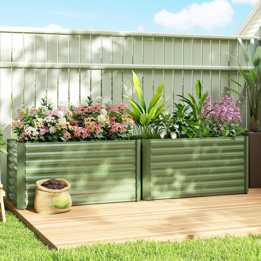 Galvanized Metal Planters Set, 4' x 2' x 2' Raised Garden Bed, Light Green Galvanized Planter Boxes Light Green at Gallery Canada