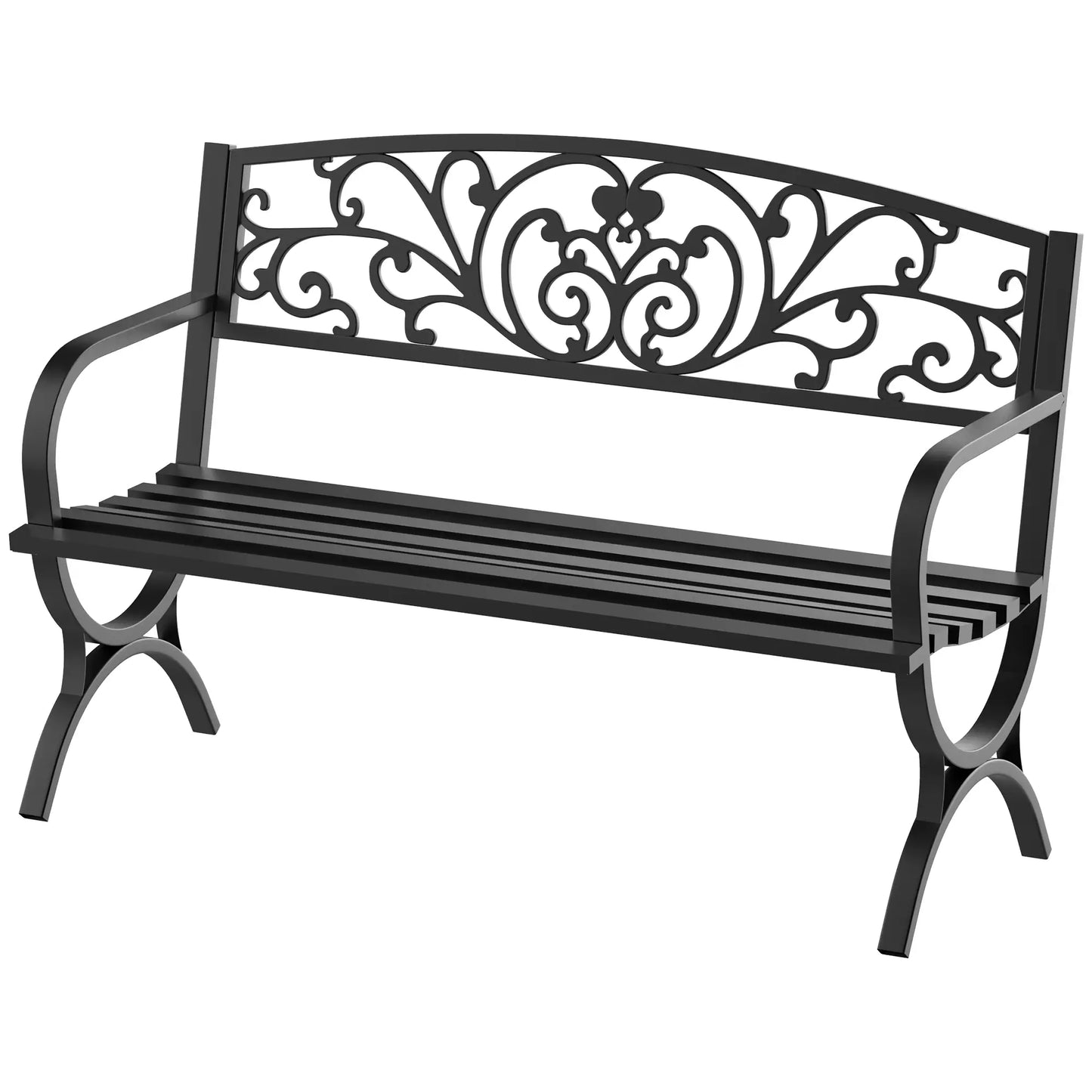 50" 2-Seater Garden Bench, Cast Iron Loveseat, Black Outdoor Benches at Gallery Canada