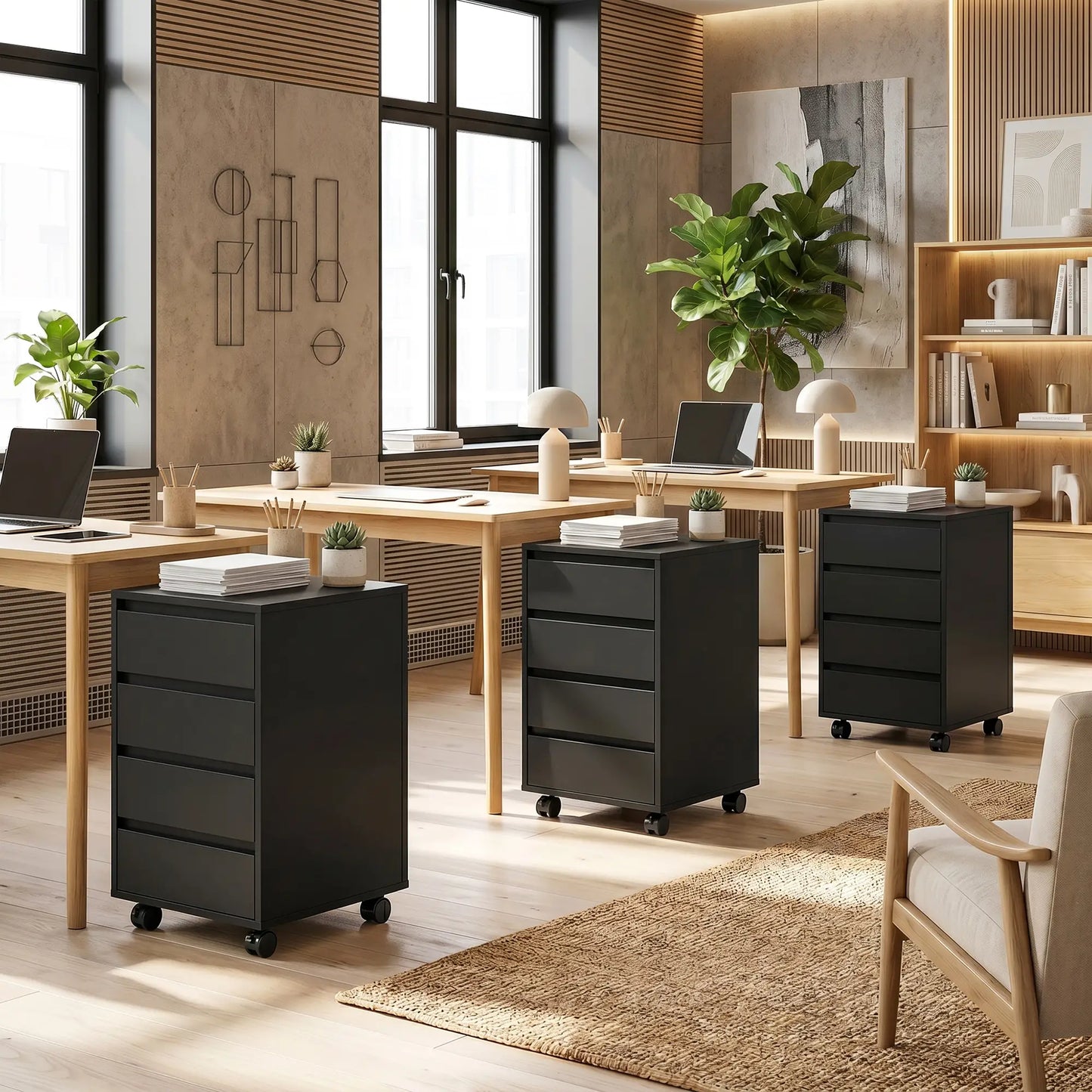 4-Drawer Vertical File Cabinet with Wheels, Black Office Cabinets & Cupboards at Gallery Canada