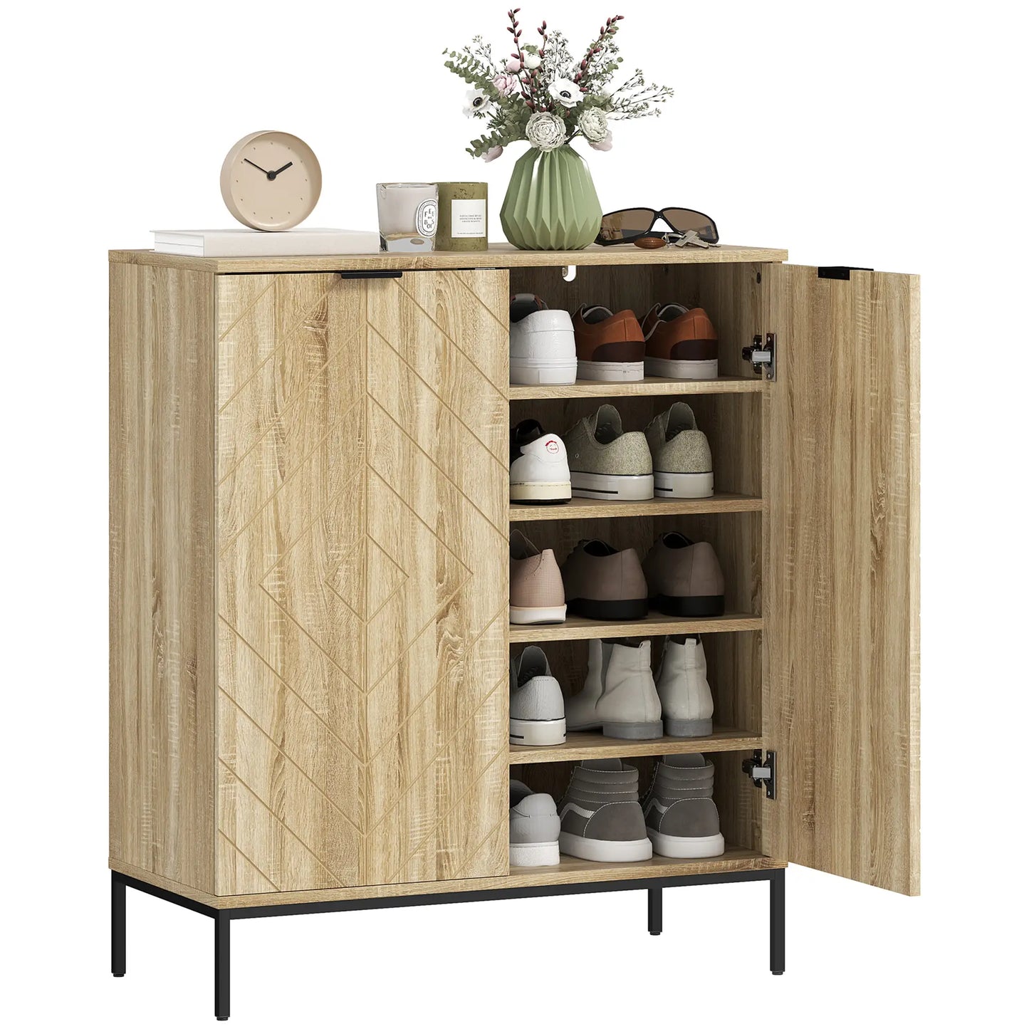 Shoe Storage Cabinet for 15 Pairs, Adjustable Shelves, Oak Shoe Storage Cabinets & Racks at Gallery Canada