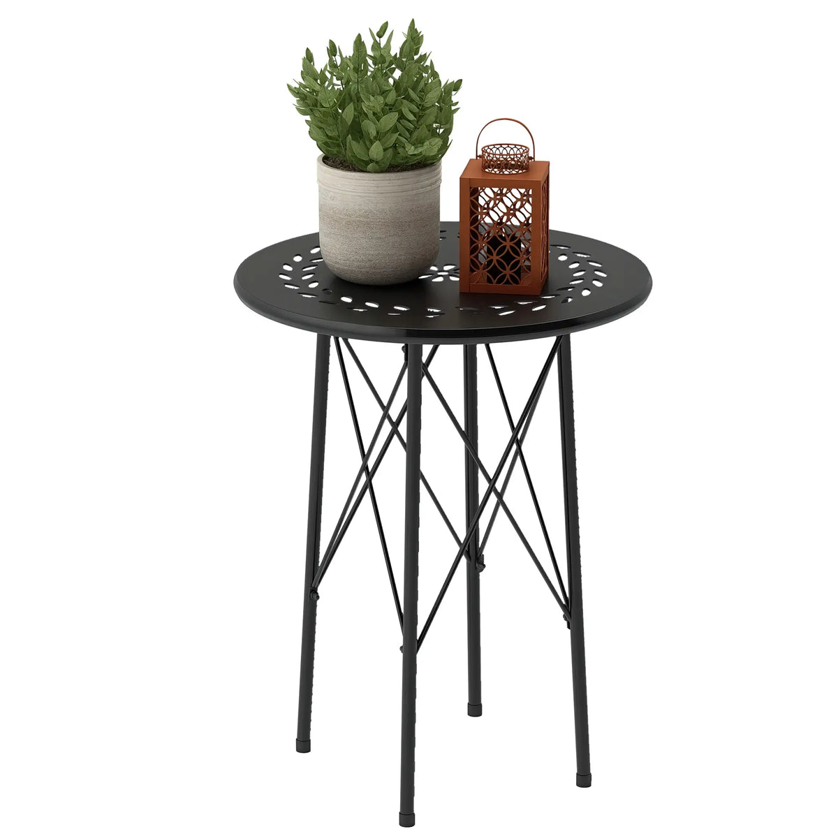 15.7" Round Garden Table, Steel Balcony Bistro, Adjustable Feet, Black Patio Side Tables at Gallery Canada
