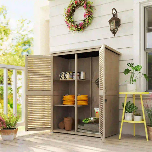 Wooden Garden Shed, 50" x 26" x 66", Waterproof Asphalt Roof, Shelves, Natural