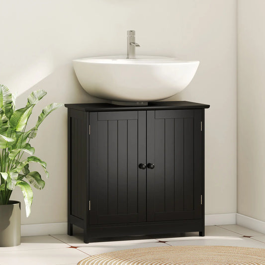 Under Sink Bathroom Cabinet, 2 Doors with Shelf, Black Bathroom Cabinets Black at Gallery Canada