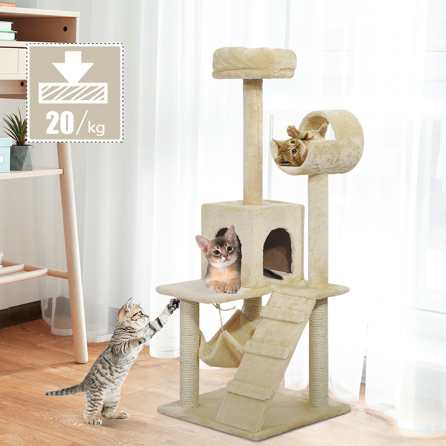 Luxury 52Inch Cat Scratching Tree Condo Pet Bed Furniture Kitten Scratch Activity Center with HAMMOCK, Beige at Gallery Canada