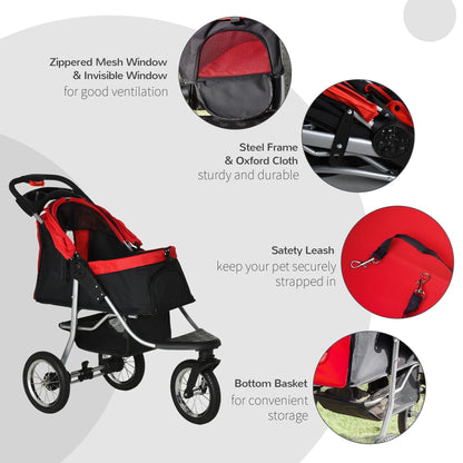 Luxury Pet Stroller Lightweight Dog Cat Travel Carriage with 3 Wheels, One-click Folding Design, Adjustable Canopy, Zippered Mesh Window Door, Red at Gallery Canada