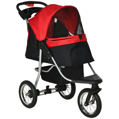Luxury Pet Stroller Lightweight Dog Cat Travel Carriage with 3 Wheels, One-click Folding Design, Adjustable Canopy, Zippered Mesh Window Door, Red at Gallery Canada