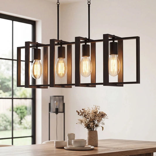 Farmhouse Kitchen Island Linear Pendant Light, 4 Rotatable Frames, Black Floor Lamps & Ceiling Fan Lights Black at Gallery Canada