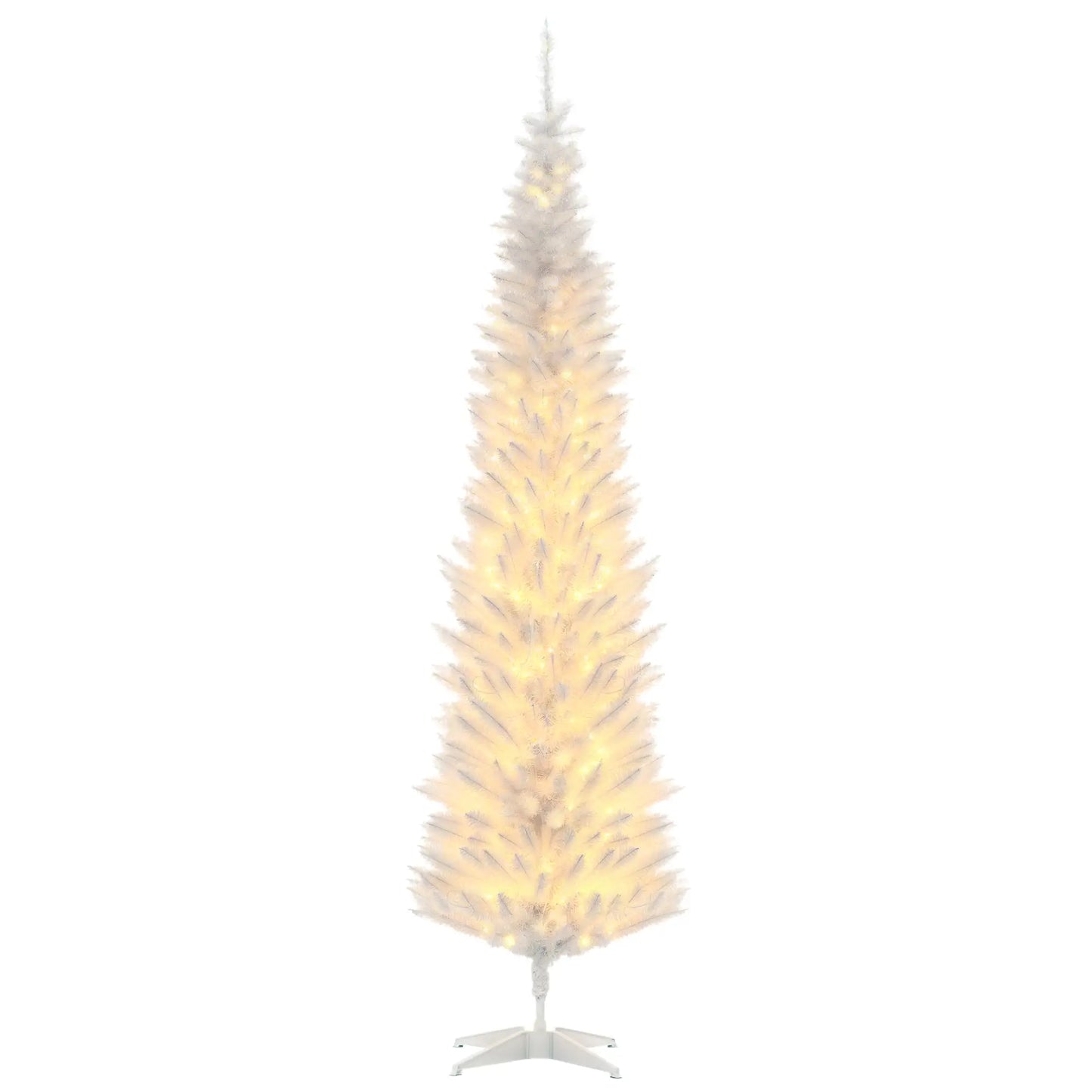 7' Pre Lit Artificial Pencil Christmas Tree, Warm White LED Lights, White Pencil Christmas Trees at Gallery Canada