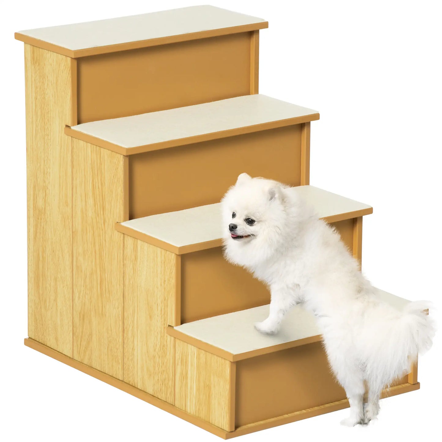 Dog Steps, Pet Stairs for Bed, Cat Ladder for Couch, Non-Slip Carpet, 15.7" x 23.2" x 21.3", Natural Wood Dog Stairs at Gallery Canada