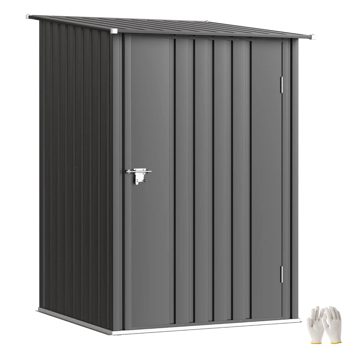 3.3' x 3.4' Lean-To Storage Shed, Galvanized Steel, Lockable Door, Dark Gray