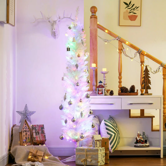 6' Pencil Artificial Christmas Tree, Colourful LED Lights, White Pencil Christmas Trees White at Gallery Canada