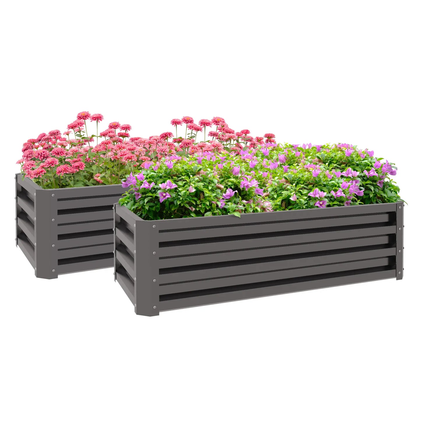 Galvanized Raised Garden Beds, Outdoor Planter Box, Set of 2, Dark Grey Galvanized Planter Boxes at Gallery Canada