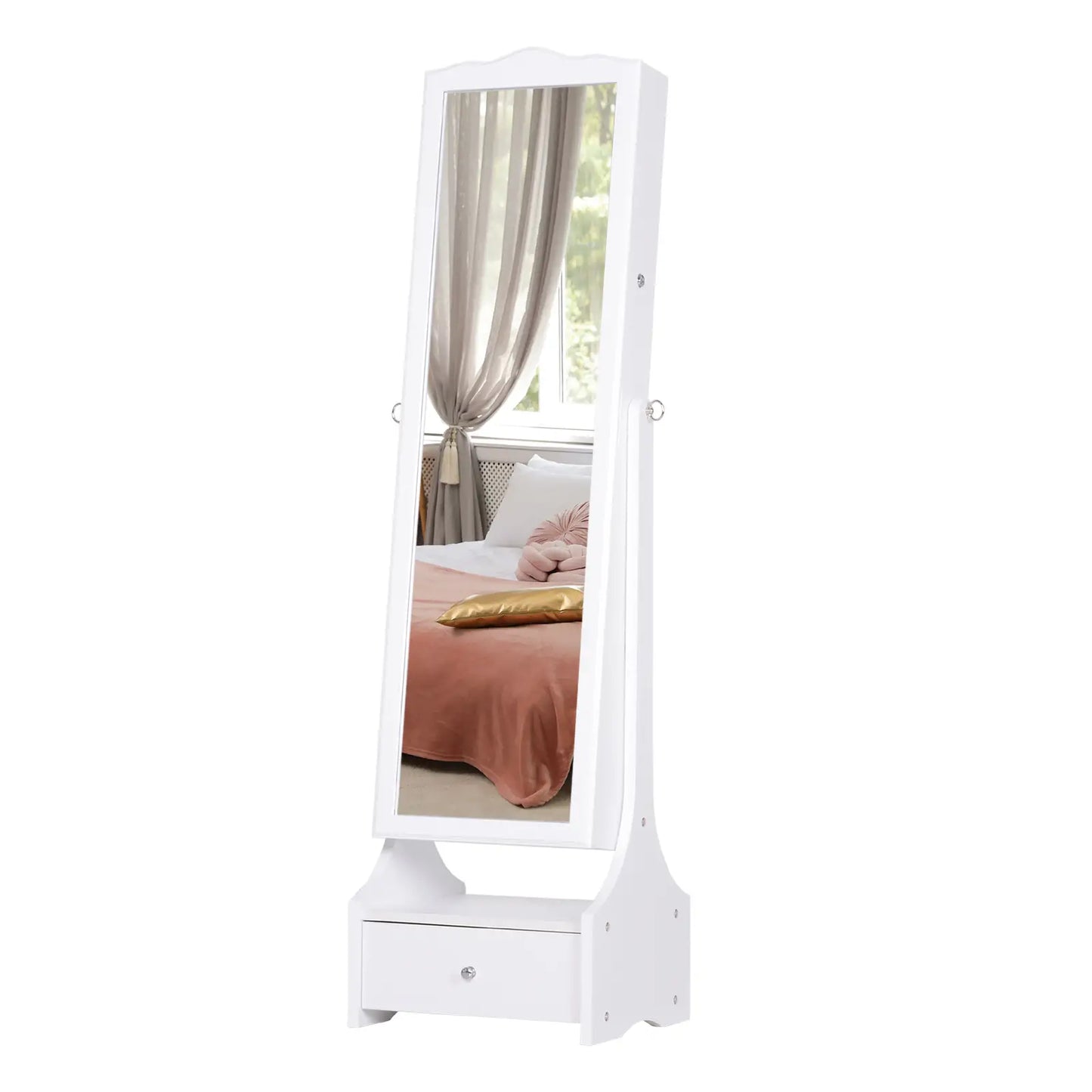 Standing Jewelry Cabinet Organizer, Full Length Mirror, Adjustable Angle, White Jewelry Armoire & Jewellery Mirror Cabinets at Gallery Canada