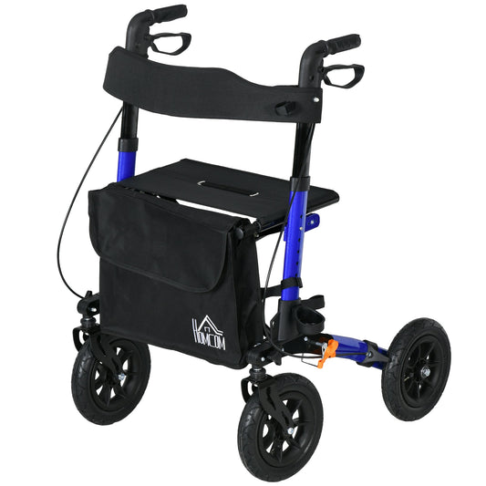 Rollator for Seniors with Seat, Rubber Wheels, Aluminum Folding Rolling Walker with Adjustable Handle, Bag, Blue - Gallery Canada