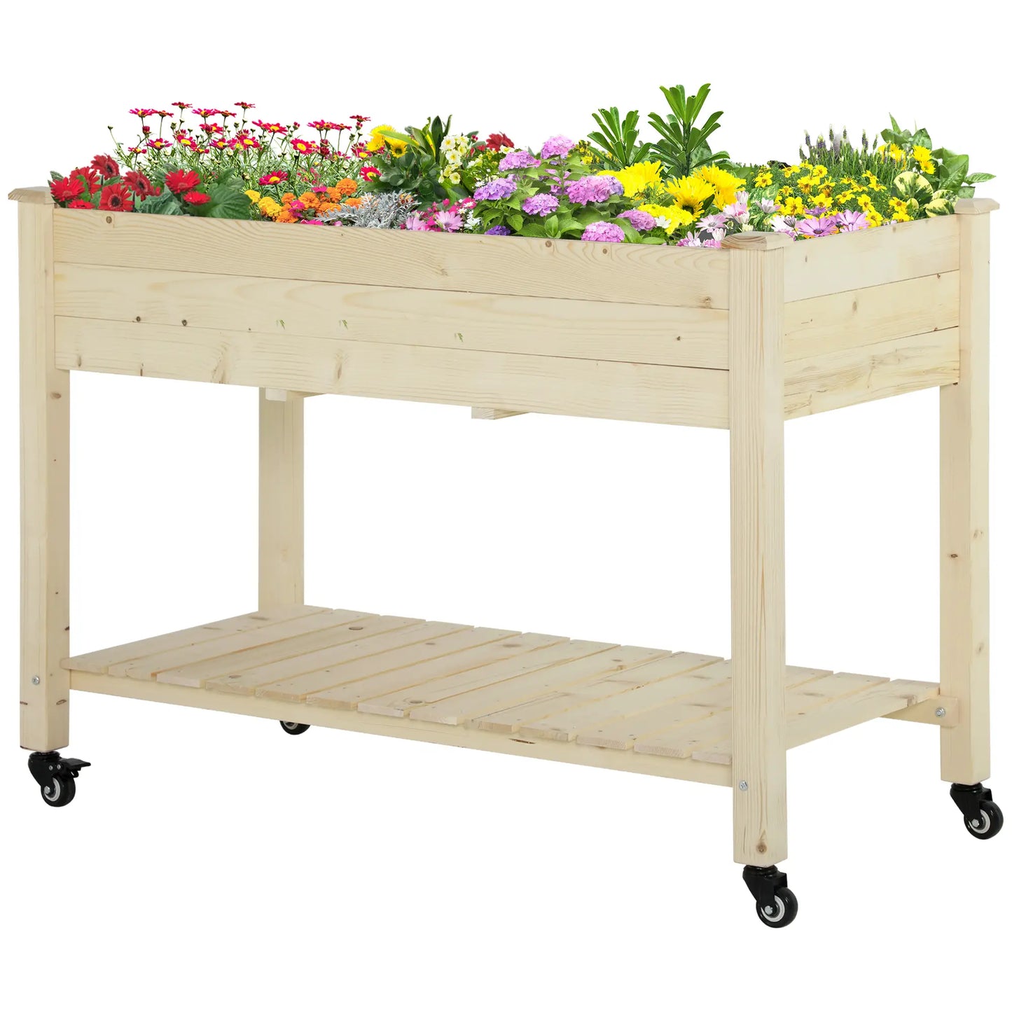 Mobile Raised Garden Bed, Wood Planter Box w/ Wheels, Storage Shelf, Natural Elevated Garden Beds at Gallery Canada