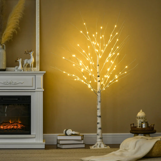 5 Ft Pre-Lit LED Artificial Birch Tree, Indoor Outdoor Use Artificial Tree White at Gallery Canada