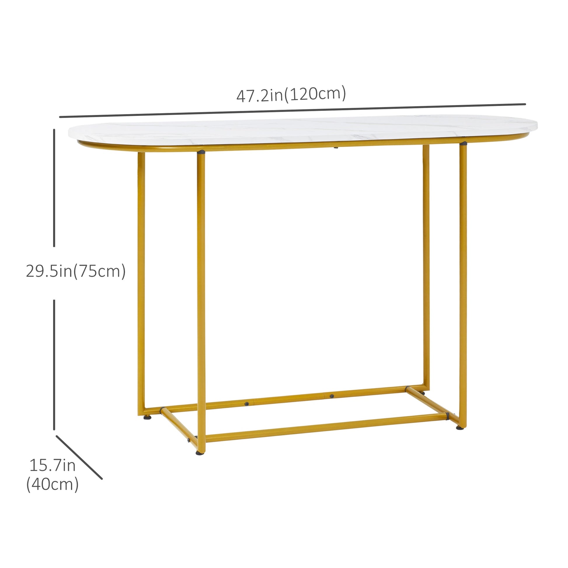47" Console Table, Modern Sofa Table with Gold Steel Legs for Entryway, Living Room and Bedroom, White and Gold at Gallery Canada