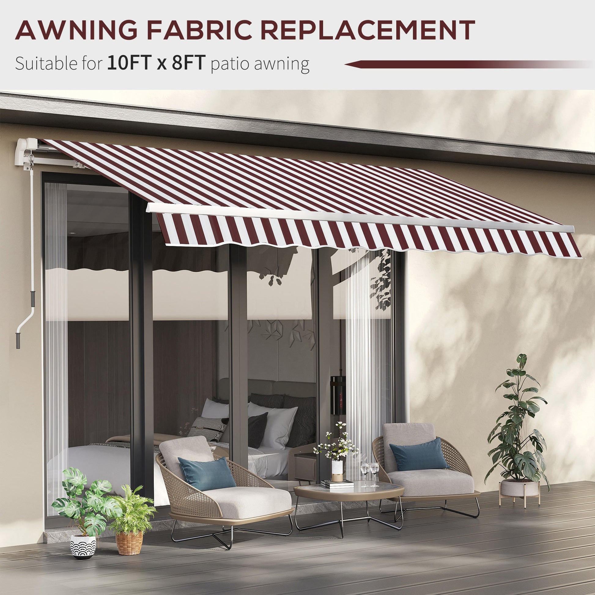 9' x 8' Outdoor Sunshade Canopy Awning Cover, Retractable Awning Fabric Replacement, UV Protection, Red and White at Gallery Canada