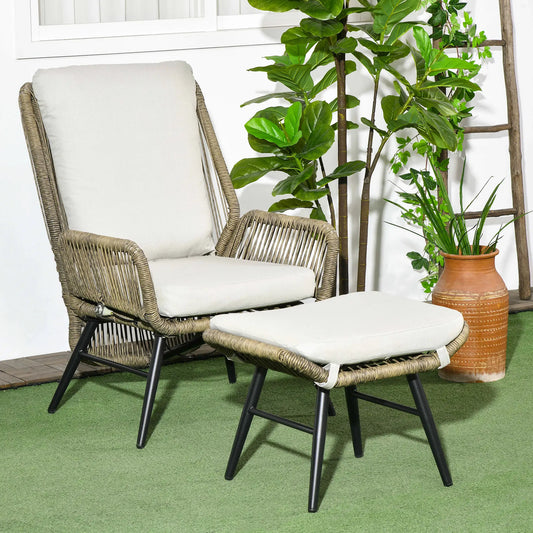 2 Pcs PE Rattan Leisure Chair Set, Outdoor Reclining Patio Chair with Footrest, Adjustable Backrest, Cushion, Khaki Patio Chairs Mixed Brown, Khaki, Black at Gallery Canada