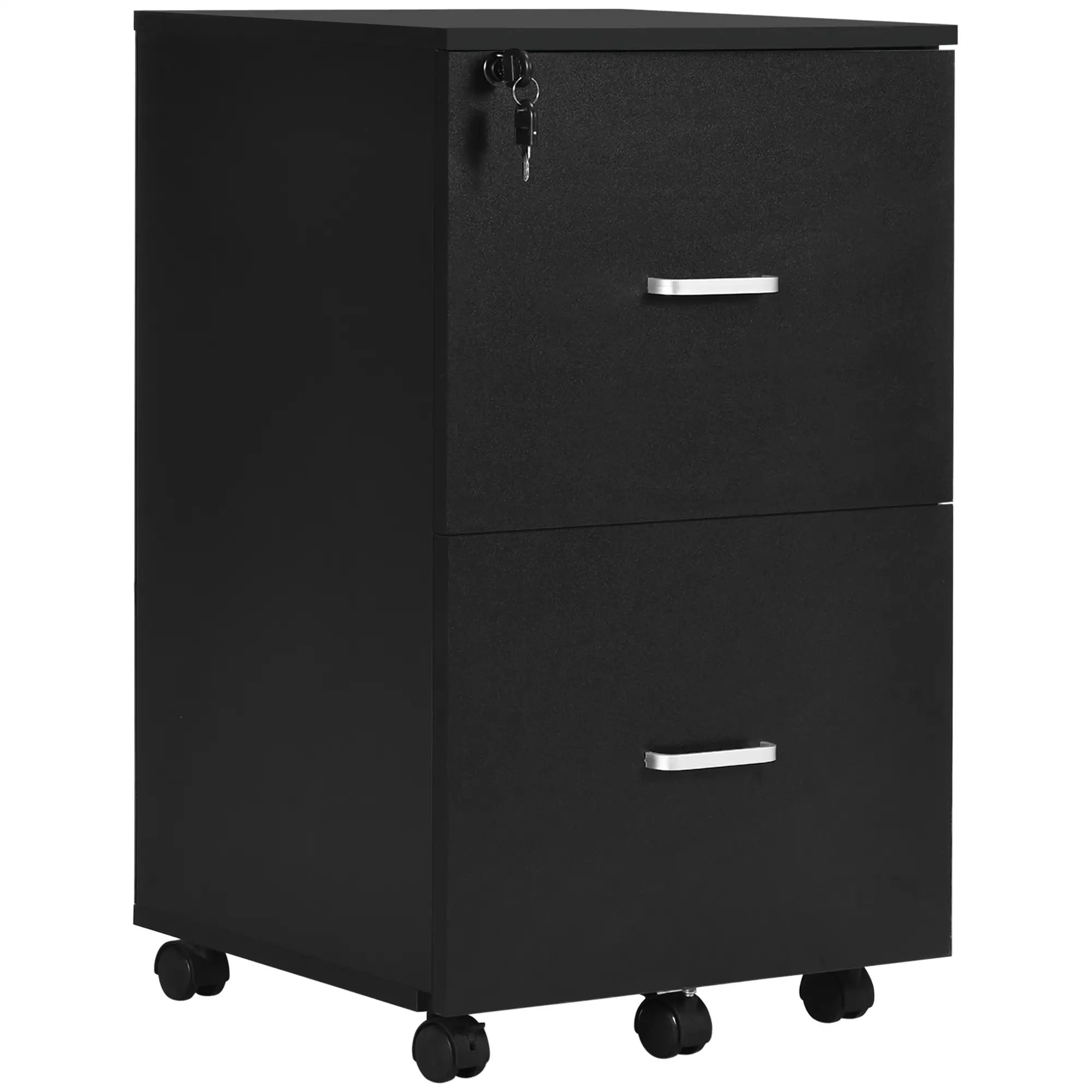 2 Drawer Mobile File Cabinet, Wood Office Filing Cabinet with Lock, Letter and A4 Size, Black Office Cabinets & Cupboards Black at Gallery Canada