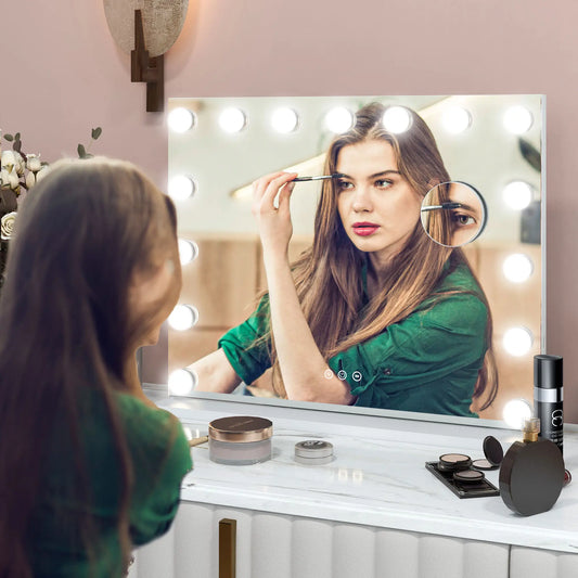 Miroir de maquillage Hollywood avec lumières, 3 modes d'éclairage, chargement USB, blanc