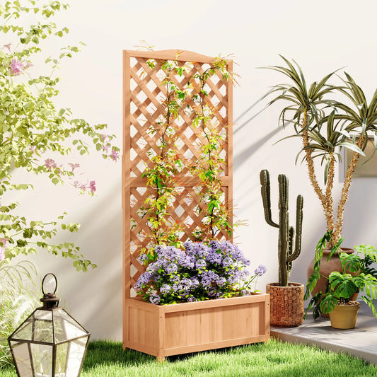 Wood Planter with Trellis, Raised Garden Bed, 30" x 14" x 67", Brown Raised Garden Beds Brown at Gallery Canada